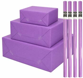 Bellatio Decorations 4x - rollen cadeau Inpakpapier - paars - 200 x 70 cm - cadeaupapier