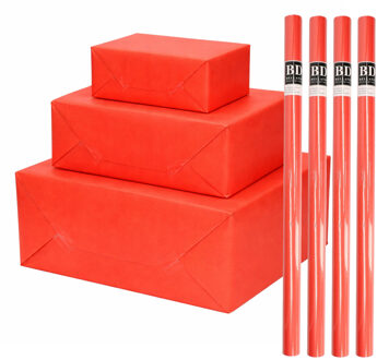 Bellatio Decorations 4x - rollen cadeau Inpakpapier - rood - 200 x 70 cm - cadeaupapier