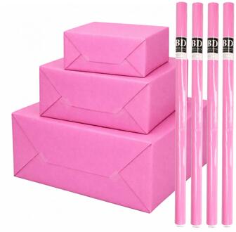 Bellatio Decorations 4x - rollen cadeau Inpakpapier - roze - 200 x 70 cm - cadeaupapier