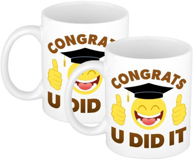 Bellatio Decorations 4x stuks geslaagd cadeau mok / beker Congrats u did it 300 ml