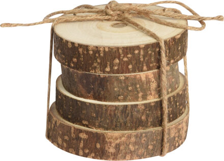 Bellatio Decorations 4x stuks houten decoratie boomschijven/boomschijfjes onderzetters D10 cm