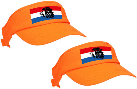 Bellatio Decorations 4x stuks oranje supporter / Koningsdag zonneklep met Nederlandse vlag en leeuw voor EK/ WK fans