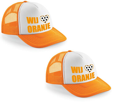 Bellatio Decorations 4x stuks oranje/ wit Wij hartje oranje snapback cap/ truckers pet dames en heren - Koningsdag/ EK/ W