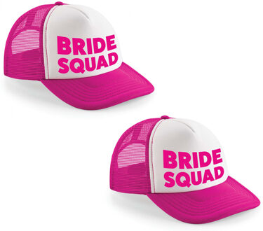Bellatio Decorations 4x stuks roze fuchsia/ wit Bride Squad snapback cap/ truckers pet dames - Vrijgezellenfeest petjes