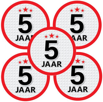 Bellatio Decorations 5 jaar leeftijd sticker - 10x - rond - Dia 15 cm - 5 jaar verjaardag - jubileum - leeftijd versierin