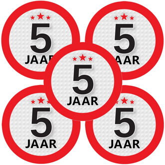 Bellatio Decorations 5 jaar leeftijd sticker - 10x - rond - Dia 9 cm - 5 jaar verjaardag - jubileum - leeftijd versiering