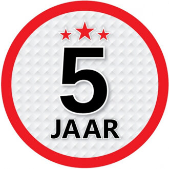 Bellatio Decorations 5 jaar leeftijd sticker - rond - Dia 15 cm - 5 jaar verjaardag - jubileum - leeftijd versiering Multi