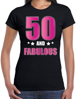 Bellatio Decorations 50 and fabulous / Sarah verjaardag cadeau t-shirt / shirt - zwart met roze en witte letters - voor dames - 50ste verjaardag kado shirt / outfit / Sarah XL