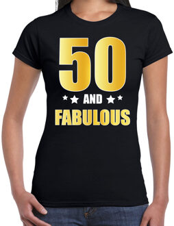 Bellatio Decorations 50 and fabulous verjaardag cadeau t-shirt / shirt - zwart - gouden en witte letters - voor dames - 50 jaar verjaardag kado shirt / outfit 2XL