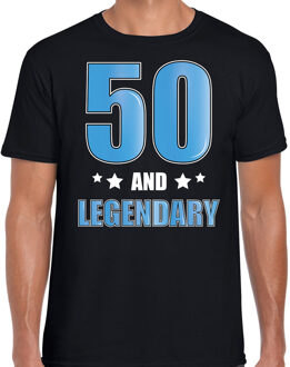 Bellatio Decorations 50 and legendary / Abraham verjaardag cadeau t-shirt / shirt - zwart met blauwe en witte letters - voor heren - 50ste verjaardag kado shirt / outfit / Abraham XL