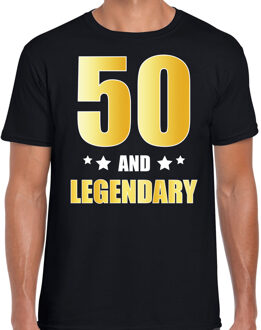 Bellatio Decorations 50 and legendary verjaardag cadeau t-shirt / shirt - zwart - gouden en witte letters - voor heren - 50 jaar verjaardag kado shirt / outfit M