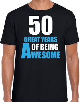 Bellatio Decorations 50 Great years of being awesome cadeau t-shirt zwart voor heren - 50 jaar verjaardag kado shirt / outfit 2XL