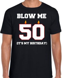 Bellatio Decorations 50 jaar Abraham cadeau t-shirt blow me its my birthday - zwart - heren - 50ste verjaardag kado L