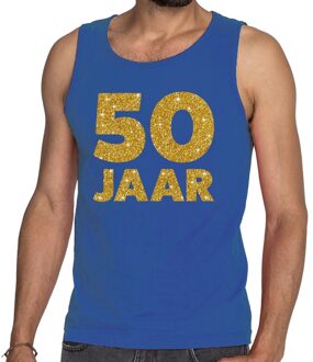 Bellatio Decorations 50 Jaar glitter tanktop / mouwloos shirt blauw heren 2XL