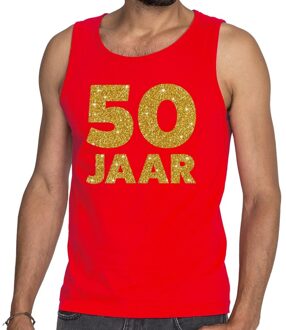 Bellatio Decorations 50 Jaar glitter tanktop / mouwloos shirt rood heren 2XL