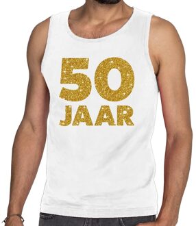 Bellatio Decorations 50 Jaar glitter tanktop / mouwloos shirt wit heren 2XL