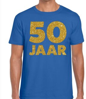 Bellatio Decorations 50 Jaar glitter verjaardag t-shirt blauw heren XL