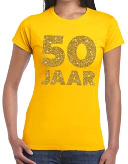 Bellatio Decorations 50 jaar goud glitter verjaardag/jubileum kado shirt geel dames 2XL