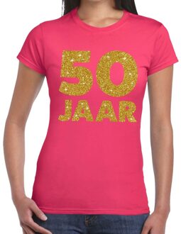 Bellatio Decorations 50 jaar goud glitter verjaardag/jubileum kado shirt roze dames S