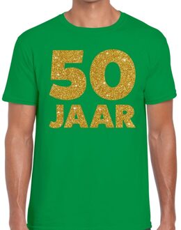 Bellatio Decorations 50 Jaar goud glitter verjaardag t-shirt groen heren 2XL