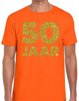 Bellatio Decorations 50 Jaar goud glitter verjaardag t-shirt oranje heren 2XL