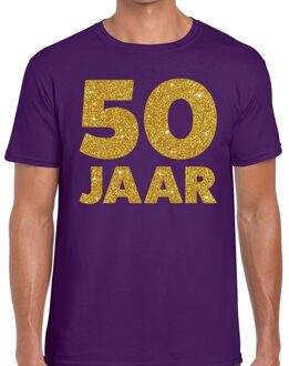 Bellatio Decorations 50 Jaar goud glitter verjaardag t-shirt paars heren L