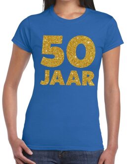 Bellatio Decorations 50 Jaar gouden glitter tekst verjaardag blauw dames XS