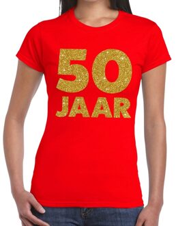 Bellatio Decorations 50 Jaar gouden glitter verjaardag t-shirt rood dames 2XL