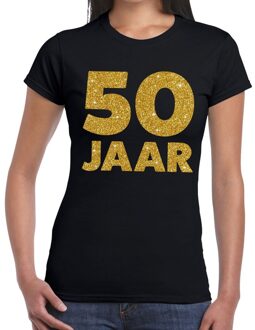 Bellatio Decorations 50 Jaar gouden glitter verjaardag t-shirt zwart dames XS