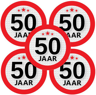 Bellatio Decorations 50 jaar leeftijd sticker - 10x - rond - Dia 9 cm - 50 jaar verjaardag - jubileum - leeftijd versieri