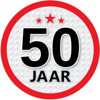 Bellatio Decorations 50 jaar leeftijd sticker rond 15 cm - 50 jaar verjaardag/jubileum versiering