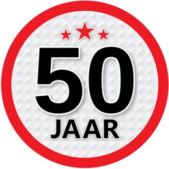 Bellatio Decorations 50 jaar leeftijd sticker - rond - Dia 15 cm - 50 jaar verjaardag/jubileum/leeftijd versiering Multi
