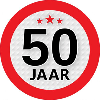 Bellatio Decorations 50 jaar leeftijd sticker - rond - Dia 9 cm - 50 jaar verjaardag - jubileum - leeftijd versiering