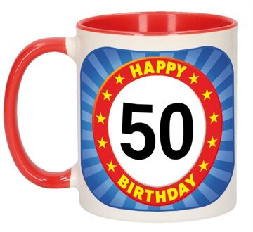 Bellatio Decorations 50 jaar mok / beker - 300 ml - keramiek - verjaardag koffiebeker Multikleur