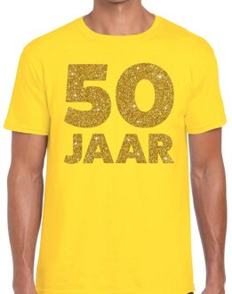 Bellatio Decorations 50 Jaar verjaardag - gouden glitter tekst - t-shirt - geel - heren - korte mouwen