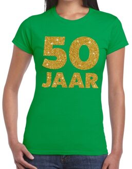 Bellatio Decorations 50 jaar verjaardag t-shirt - groen - voor dames - gouden glitter print - jubileum