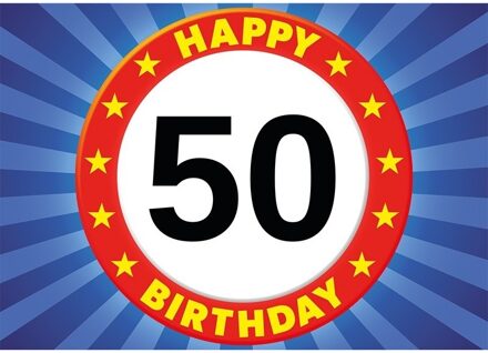 Bellatio Decorations 50 jaar verjaardagskaart - 5x - ansichtkaart - wenskaart - Happy Birthday - A5 formaat - extra groot