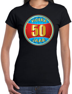 Bellatio Decorations 50e verjaardag cadeau t-shirt hoera 50 jaar zwart voor dames - verjaardagscadeau / Sarah shirt 2XL