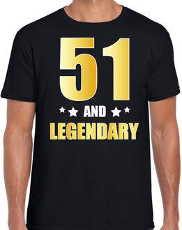 Bellatio Decorations 51 and legendary verjaardag cadeau t-shirt / shirt - zwart - gouden en witte letters - voor heren - 51 jaar verjaardag kado shirt / outfit 2XL