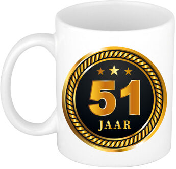 Bellatio Decorations 51 jaar cadeau mok / beker medaille goud zwart voor verjaardag/ jubileum