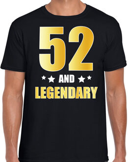 Bellatio Decorations 52 and legendary verjaardag cadeau t-shirt / shirt - zwart - gouden en witte letters - voor heren - 52 jaar verjaardag kado shirt / outfit 2XL