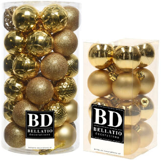 Bellatio Decorations 53x stuks kunststof kerstballen goud 4 en 6 cm glans/mat/glitter mix - Kerstbal Goudkleurig