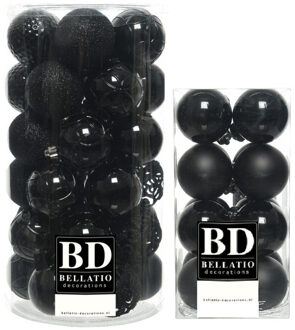 Bellatio Decorations 53x stuks kunststof kerstballen zwart 4 en 6 cm glans/mat/glitter mix