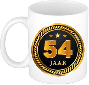 Bellatio Decorations 54 jaar cadeau mok / beker medaille goud zwart voor verjaardag/ jubileum Multi