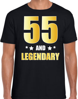 Bellatio Decorations 55 and legendary verjaardag cadeau t-shirt / shirt - zwart - gouden en witte letters - voor heren - 55 jaar verjaardag kado shirt / outfit 2XL