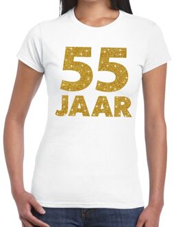Bellatio Decorations 55 jaar goud glitter verjaardag/jubileum kado shirt wit dames