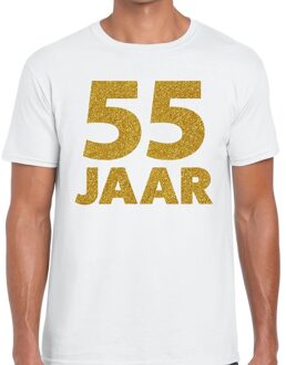 Bellatio Decorations 55 jaar goud glitter verjaardag/jubileum kado shirt wit heren M