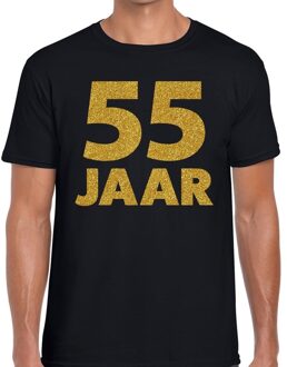 Bellatio Decorations 55 jaar goud glitter verjaardag/jubileum kado shirt zwart heren M