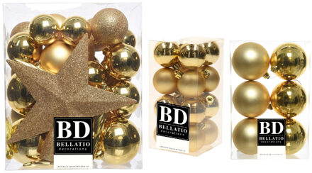 Bellatio Decorations 55x stuks kunststof kerstballen met ster piek goud mix 4, 5, 6 en 8 cm - Kerstbal Goudkleurig