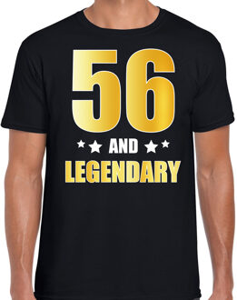 Bellatio Decorations 56 and legendary verjaardag cadeau t-shirt / shirt - zwart - gouden en witte letters - voor heren - 56 jaar verjaardag kado shirt / outfit 2XL